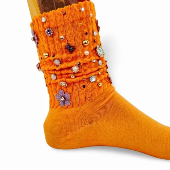 Vibrant Coast Style Yellow Junk Rhinestone Charm Slouch Socks "Cali" YS1505 - Picture 3 of 4